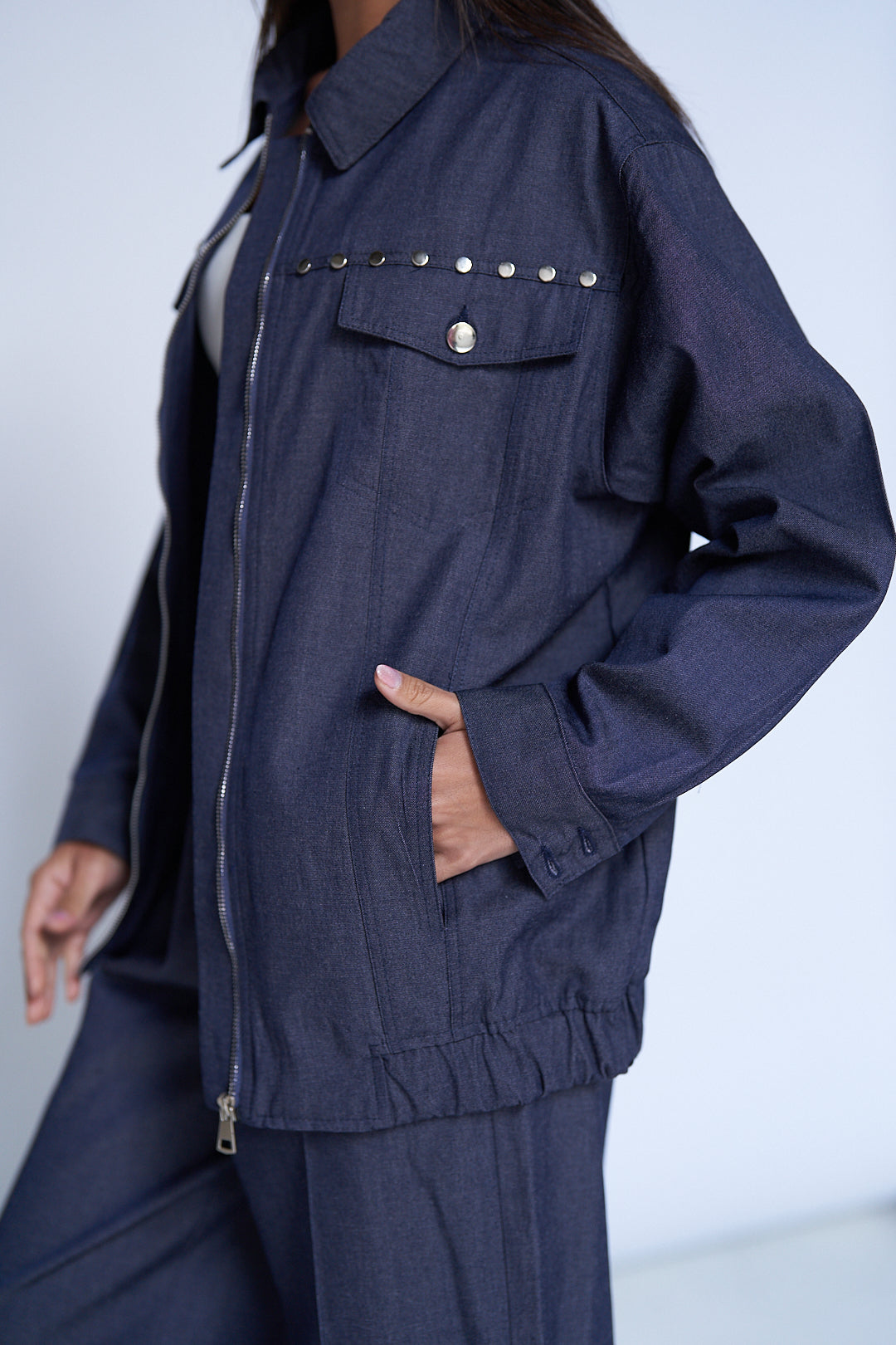 Blue Summer Studs Denim Jacket