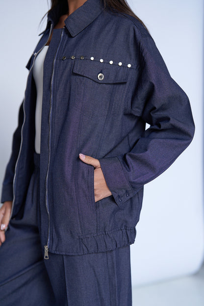 Blue Summer Studs Denim Jacket