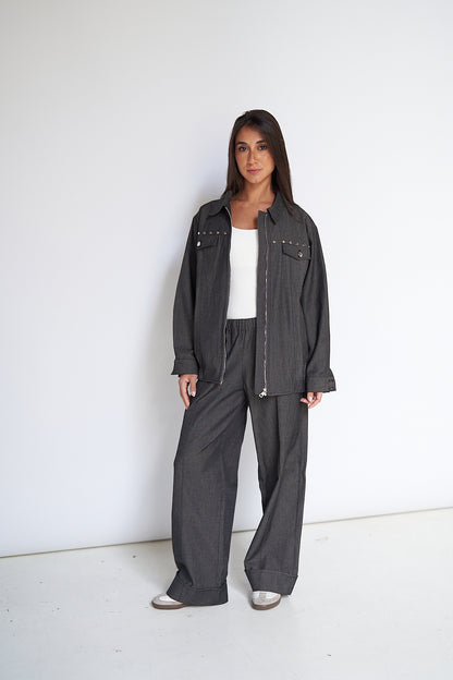 Black Studs Denim Set