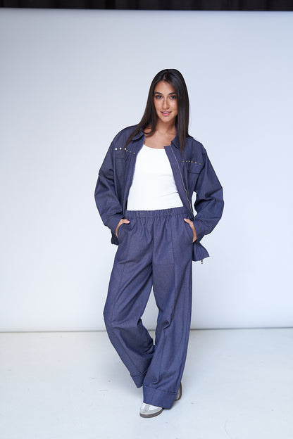 Blue Studs Denim Set