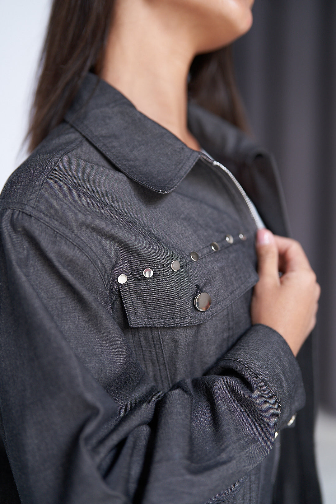 Black Summer Studs Denim Jacket