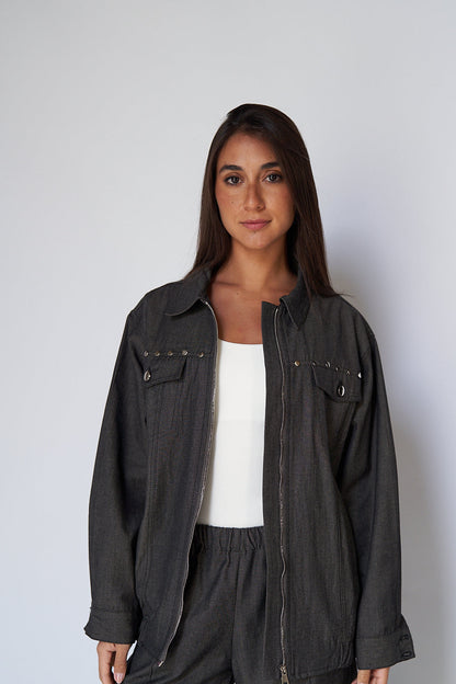 Black Summer Studs Denim Jacket