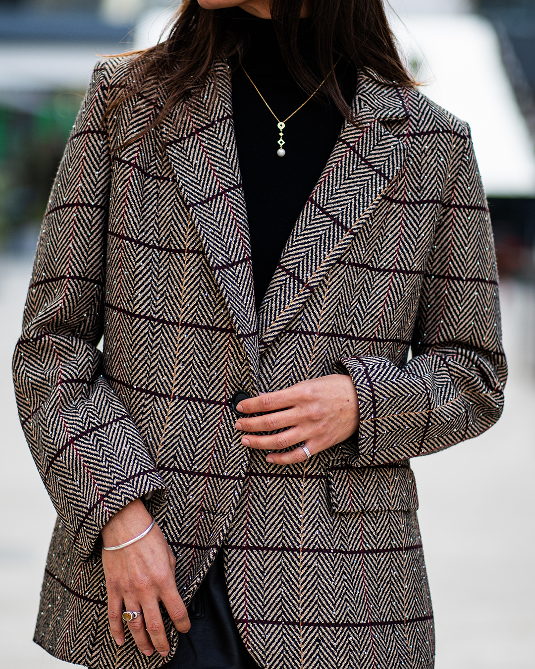 Beige Studded Statement Blazer