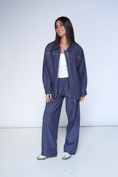 Blue Studs Denim Set