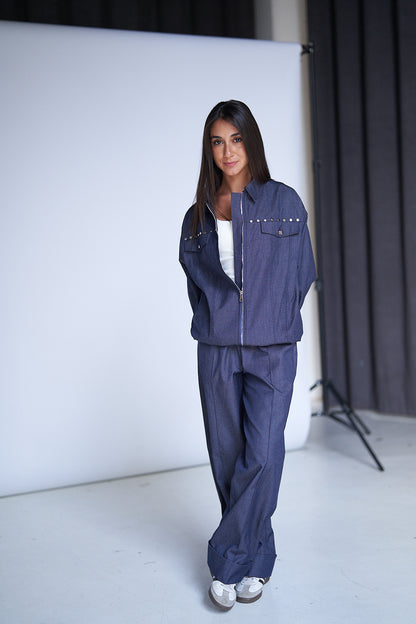 Blue Studs Denim Set