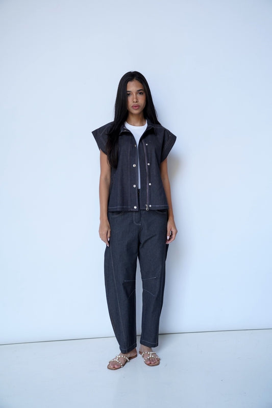 Black Vest-Denim Set