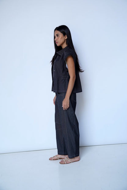 Black Vest-Denim Set