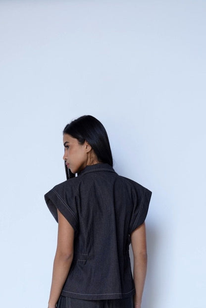 Black Vest-Denim Set