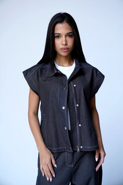 Black Vest-Denim Set