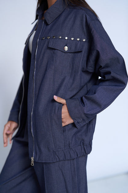 Blue Studs Denim Set